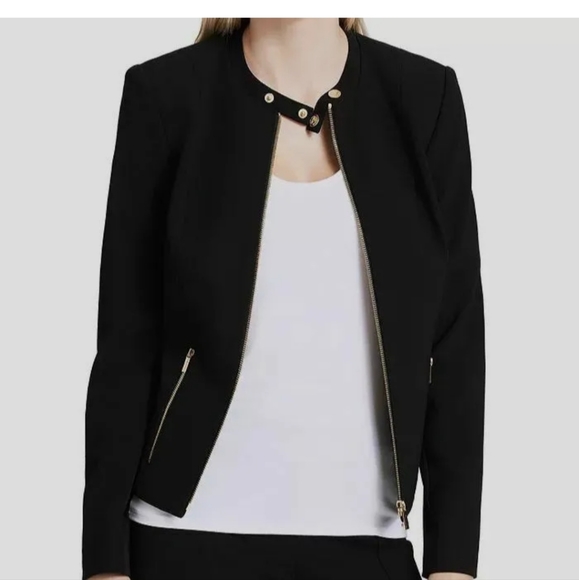 Calvin Klein sleek/chic moto jacket     w/edgy exposed zipper details.   Sz 16 - Picture 13 of 14